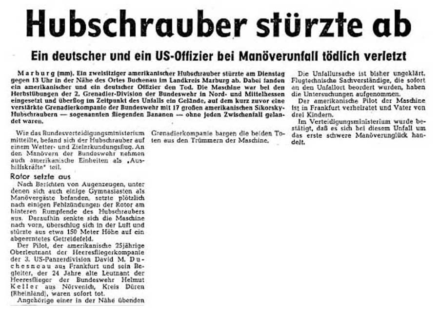 Hubschrauberabsturz 1959 Herbstübung 2.Div